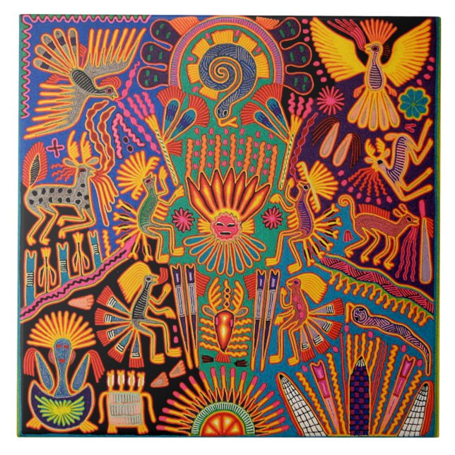 Oaxaca Mexico Mexican Mayan Tribal Art Boho Travel Ceramic Tile (Front)