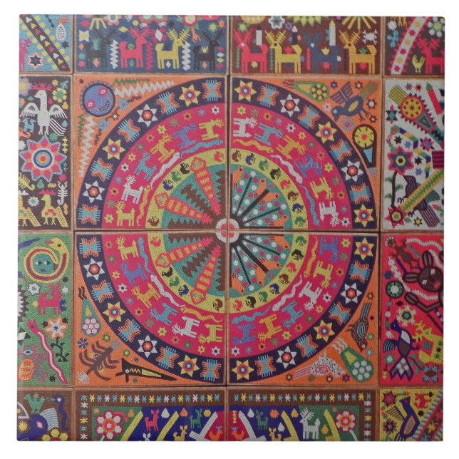 Oaxaca Mexico Mexican Mayan Tribal Art Boho Travel Ceramic Tile (Front)