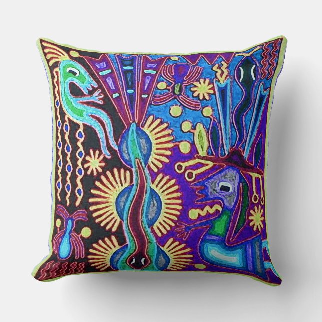 Oaxaca Mexico Mexican Mayan Tribal Art Boho Travel Cushion (Front)