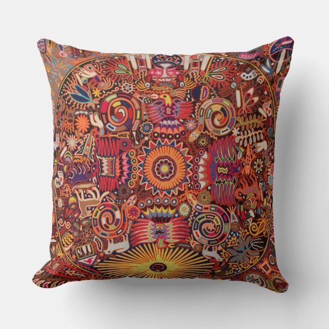 Oaxaca Mexico Mexican Mayan Tribal Art Boho Travel Cushion (Front)