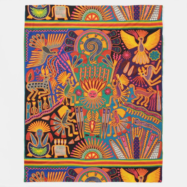 Oaxaca Mexico Mexican Mayan Tribal Art Boho Travel Fleece Blanket (Front)