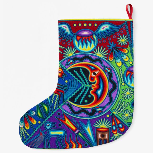 Oaxaca Mexico Mexican Mayan Tribal Art Boho Travel Large Christmas Stocking (Back)