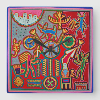 Oaxaca Mexico Mexican Mayan Tribal Art Boho Travel Square Wall Clock