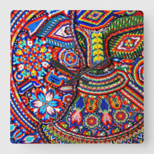 Oaxaca Mexico Mexican Mayan Tribal Art Boho Travel Square Wall Clock