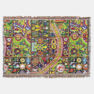 Oaxaca Mexico Mexican Mayan Tribal Art Boho Travel Throw Blanket