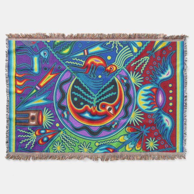 Oaxaca Mexico Mexican Mayan Tribal Art Boho Travel Throw Blanket (Front)