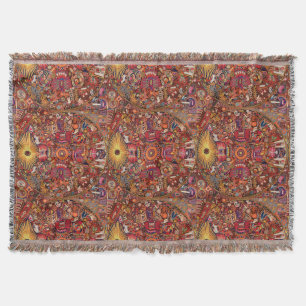 Oaxaca Mexico Mexican Mayan Tribal Art Boho Travel Throw Blanket