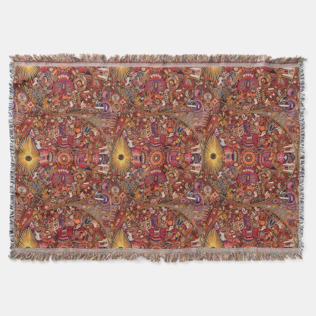 Oaxaca Mexico Mexican Mayan Tribal Art Boho Travel Throw Blanket (Front)