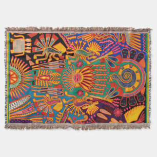 Oaxaca Mexico Mexican Mayan Tribal Art Boho Travel Throw Blanket