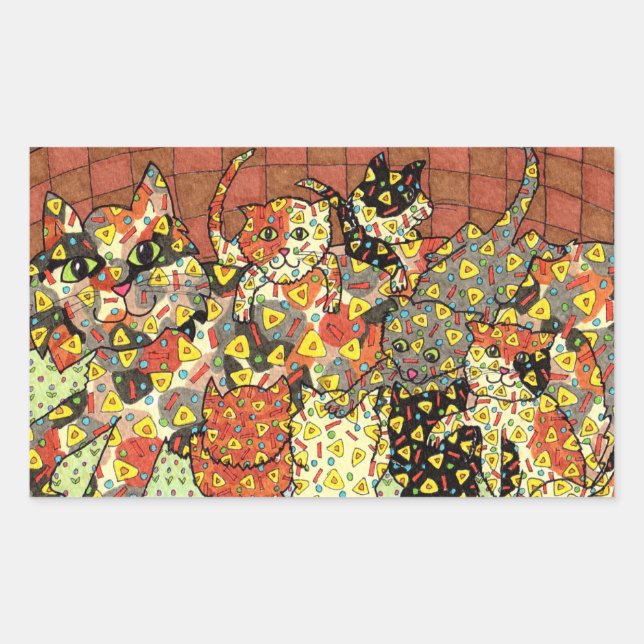 Oaxacan Cat and Kittens Rectangular Sticker (Front)