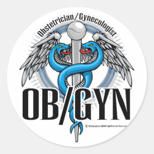 OB/GYN Blue Caduceus Classic Round Sticker