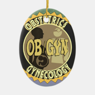 OB/GYN FEMALE DOCTOR LOGO CERAMIC TREE DECORATION