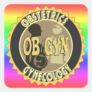 OB/GYN FEMALE DOCTOR LOGO SQUARE STICKER