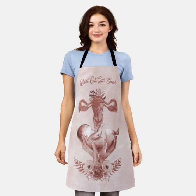 Ob/Gyn Midwife Floral Childbirth Cervix Ovaries Apron (Worn)