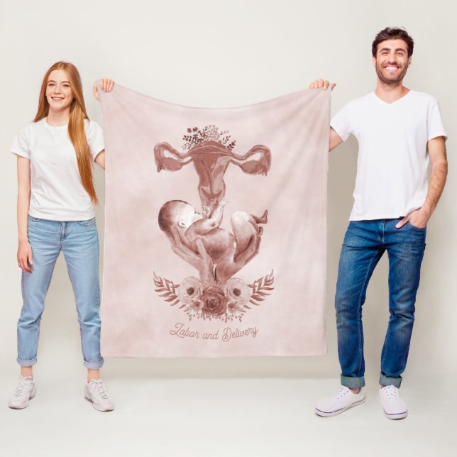 Ob/Gyn Midwife Floral Childbirth Cervix Ovaries Fleece Blanket (In Situ)