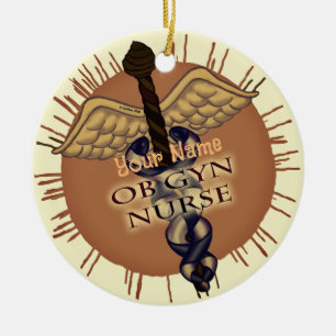 OB Gyn Nurse Caduceus Ceramic Ornament