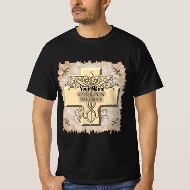 Ob Gyn Nurse cross Caduceus T-Shirt (Front)