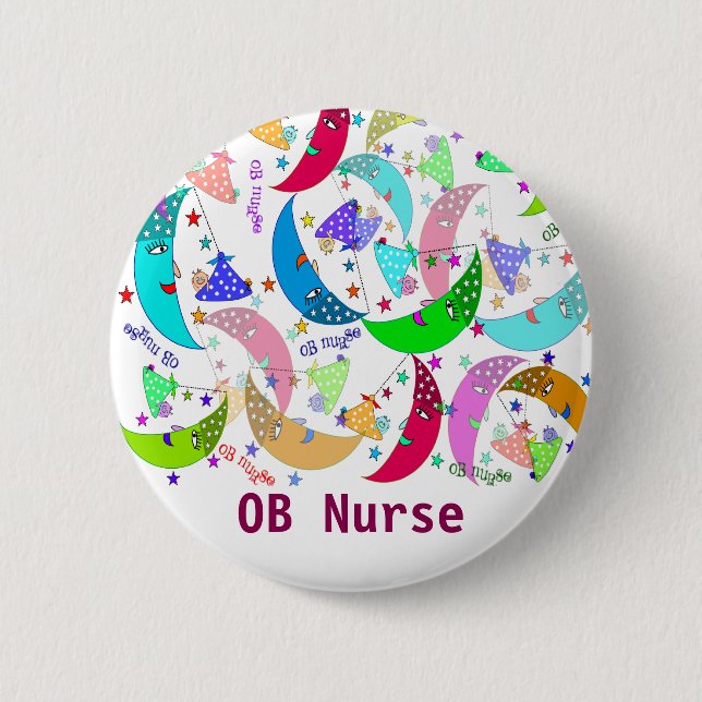 OB Nurse Name Button Moons and Babies Art (Front)