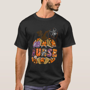 Ob Nurse Stethoscope Leopard Halloween Pumpkin Cos T-Shirt