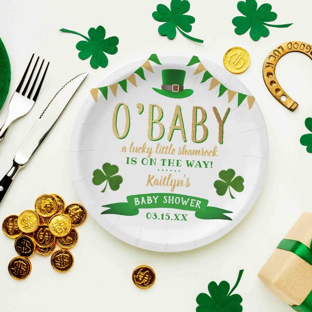 O'Baby St. Patrick's Day Baby Shower Paper Plate (Creator Uploaded)