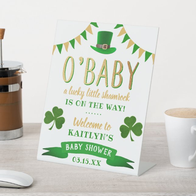 O'Baby St. Patrick's Day Baby Shower Welcome Pedestal Sign (In SItu)