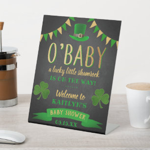 O'Baby St. Patrick's Day Baby Shower Welcome Pedestal Sign