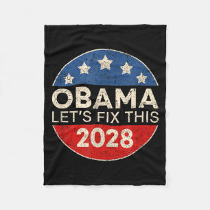 Obama 2028 3rd Term Let's Fix This Retro Butto Fleece Blanket