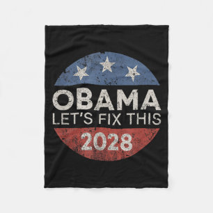Obama 2028 3rd Term Let's Fix This Retro Butto Fleece Blanket