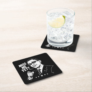 Obama 2028 Miss Me Yet President 44 Funny Square Paper Coaster