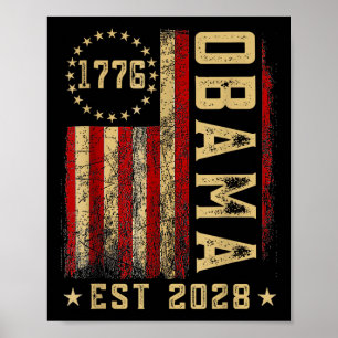 Obama 2028 President America Us Flag Retro 4th Of Poster