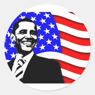 Obama And Flag Classic Round Sticker