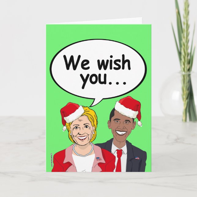 Obama and Hillary wish you Ameri-Christmas Holiday Card (Front)