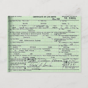 Obama birth certificate postcard
