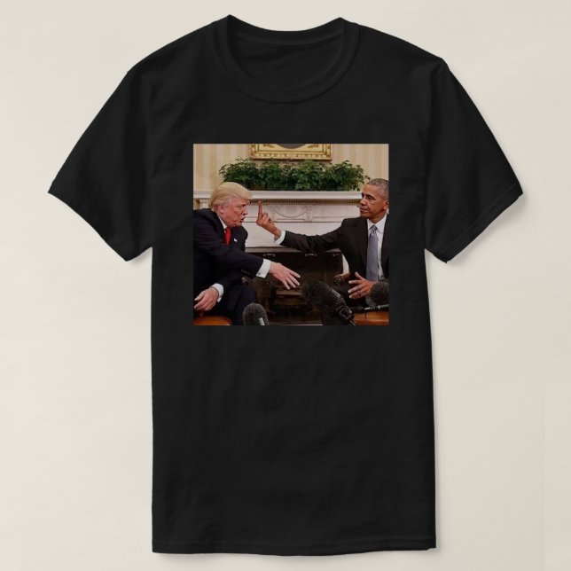 Obama Flipping Off Trump Sticker T-Shirt (Design Front)