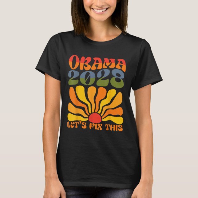 Obama For President 2028 Obama 2028 Flower Boho Ra T-Shirt (Front)