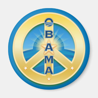 Obama GoldStar Peace Magnet, round on blue Magnet