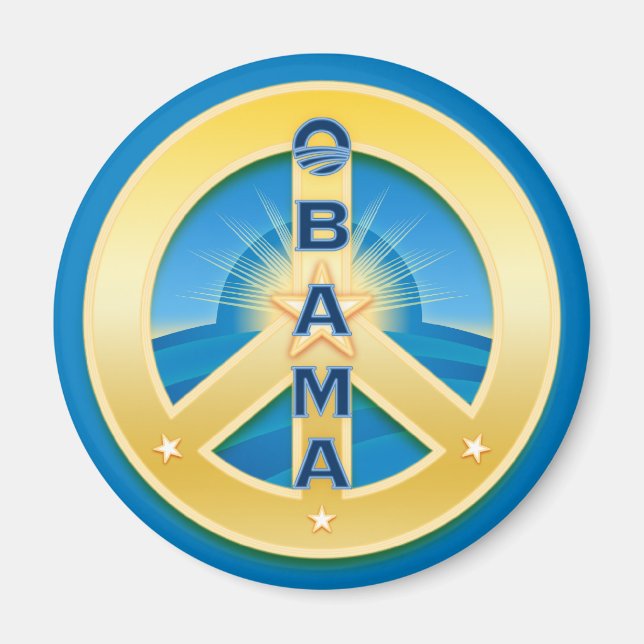 Obama GoldStar Peace  Magnet, round on blue Magnet (Front)