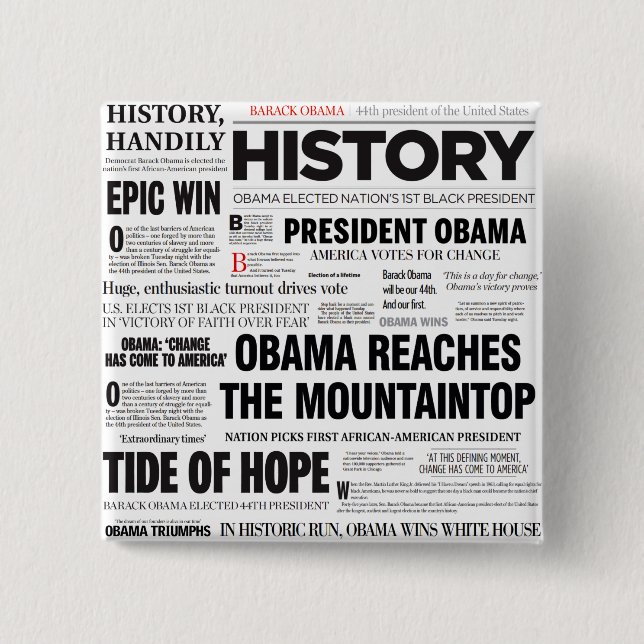 Obama Historic Headline Collage Button (Front)