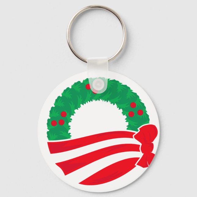 Obama Holiday Wreath Key Ring (Front)
