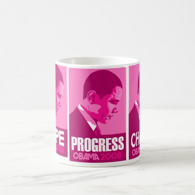 Obama - Hope, Progress, Change Dark Pink Mug (Center)