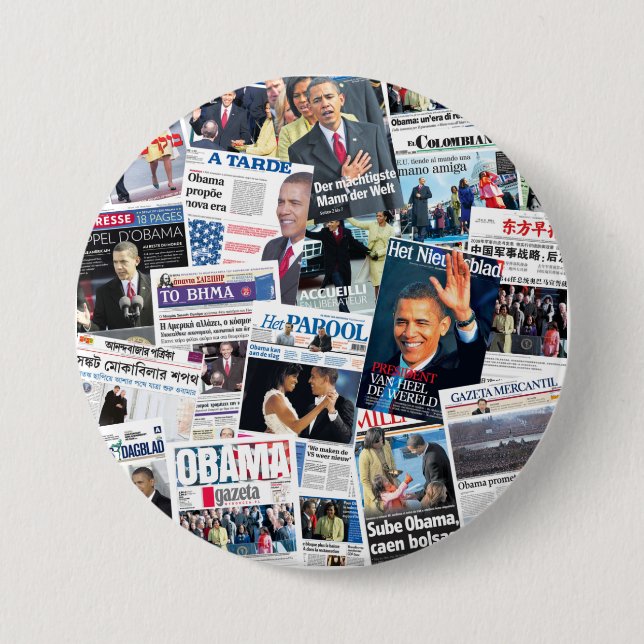 Obama International Inauguration Newspaper Button (Front)