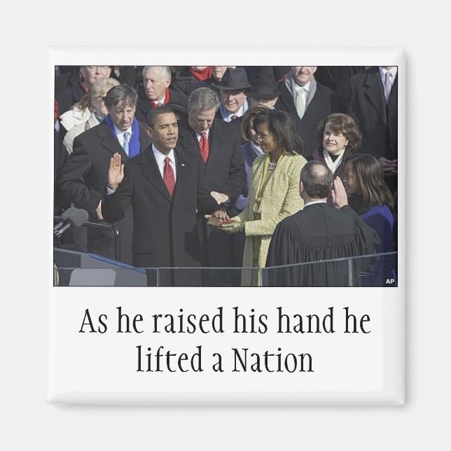 Obama oath, As he rose his hand he... - Customised Magnet (Front)