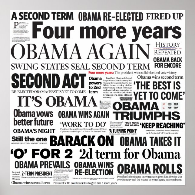 Obama Re-Election Headline Poster (Front)