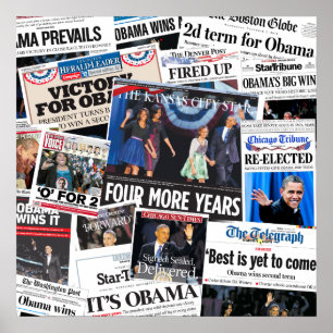 Obama Wins 2012 Front Page Newspaper Collage Poster
