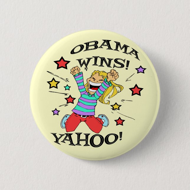 OBAMA WINS 6 CM ROUND BADGE (Front)