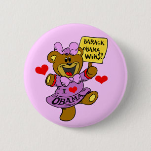 OBAMA WINS BEAR KIDS 6 CM ROUND BADGE