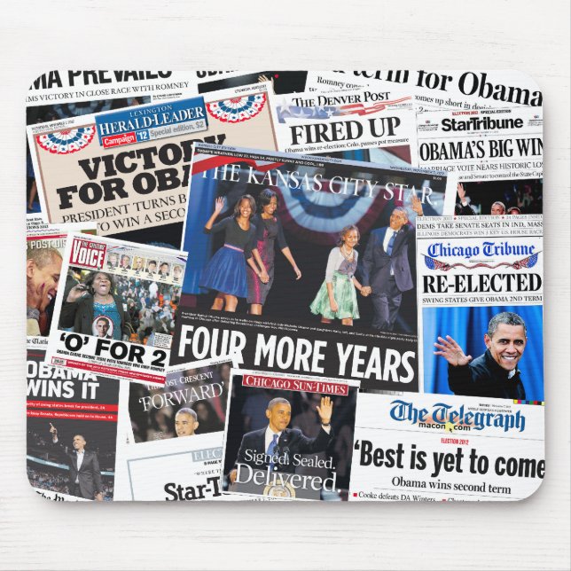 Obama Wins Re-Election Front Page Collage Mouse Pad (Front)