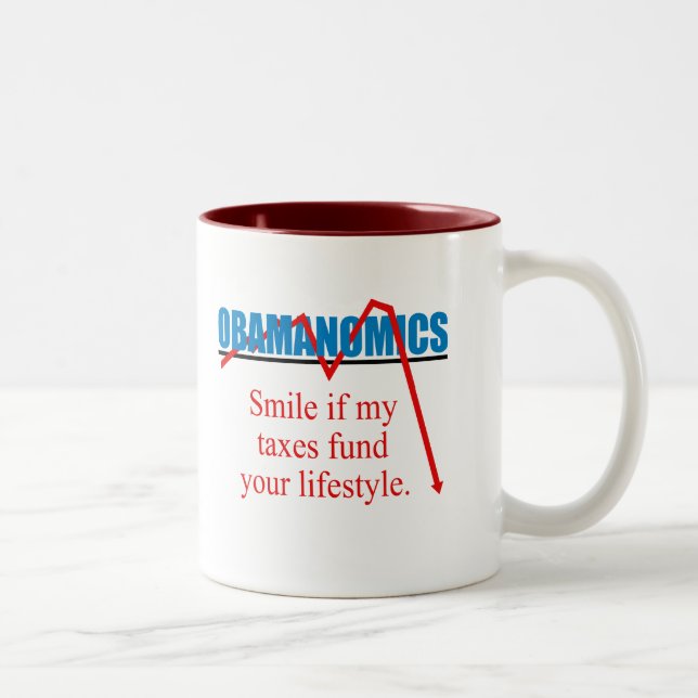 Obamanomics - Smile if my taxes fund your lifestyl Two-Tone Coffee Mug (Right)