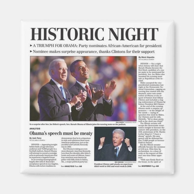 Obama's Historic Night Magnet (Front)
