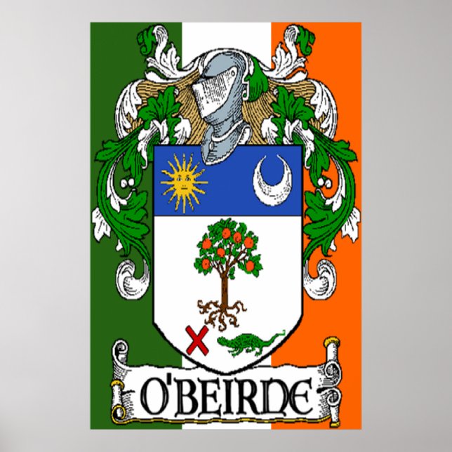 O'Beirne Coat of Arms Irish Flag Print (Front)